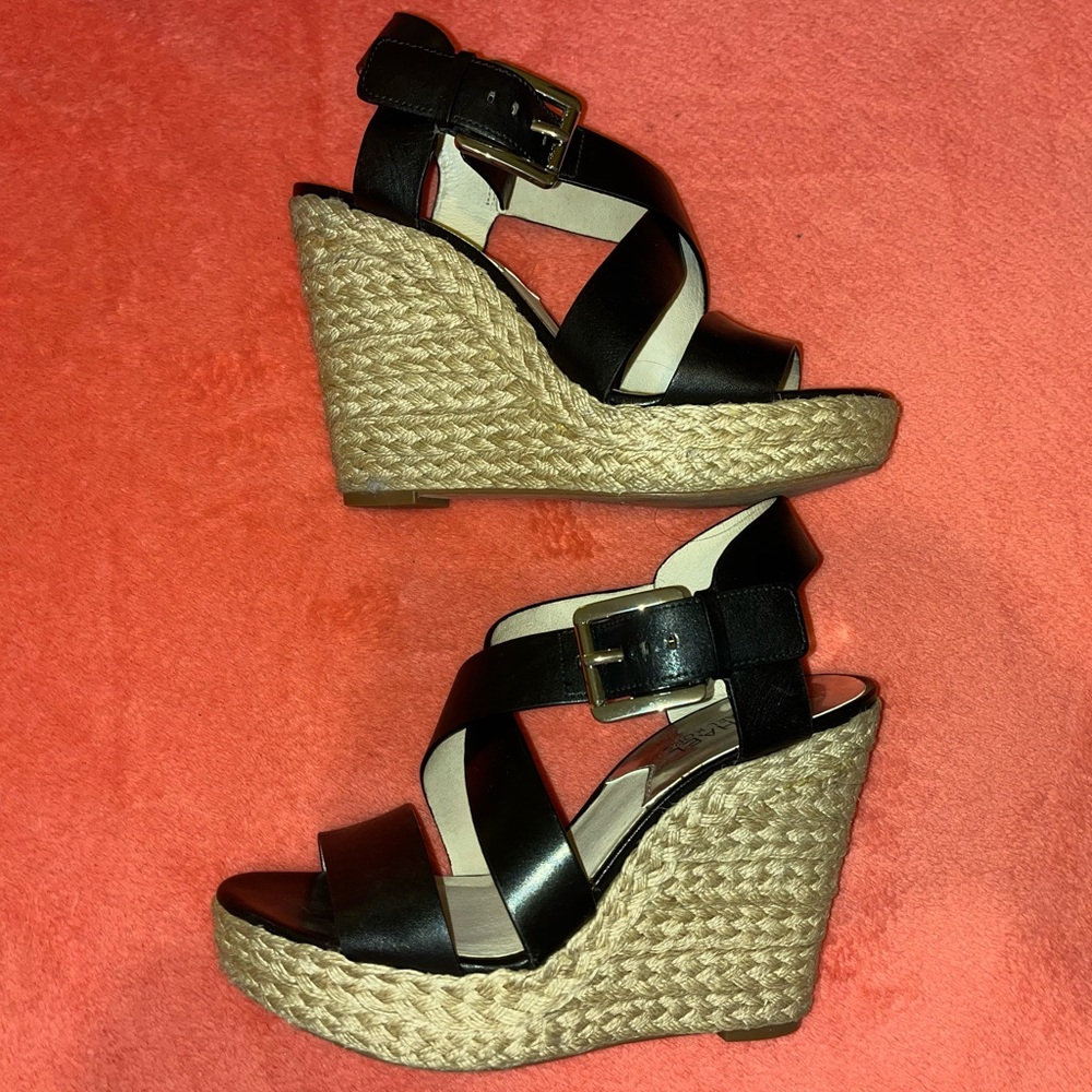 Michael Kors Black Leather Wedges